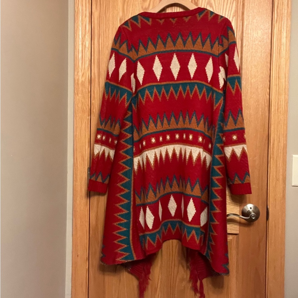 Anne French Long Geometric Print Sweater Cardigan